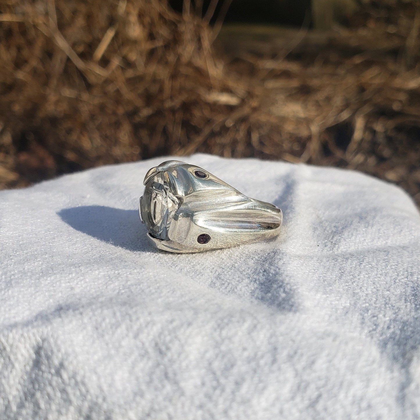 Sword and shield intaglio silver ring