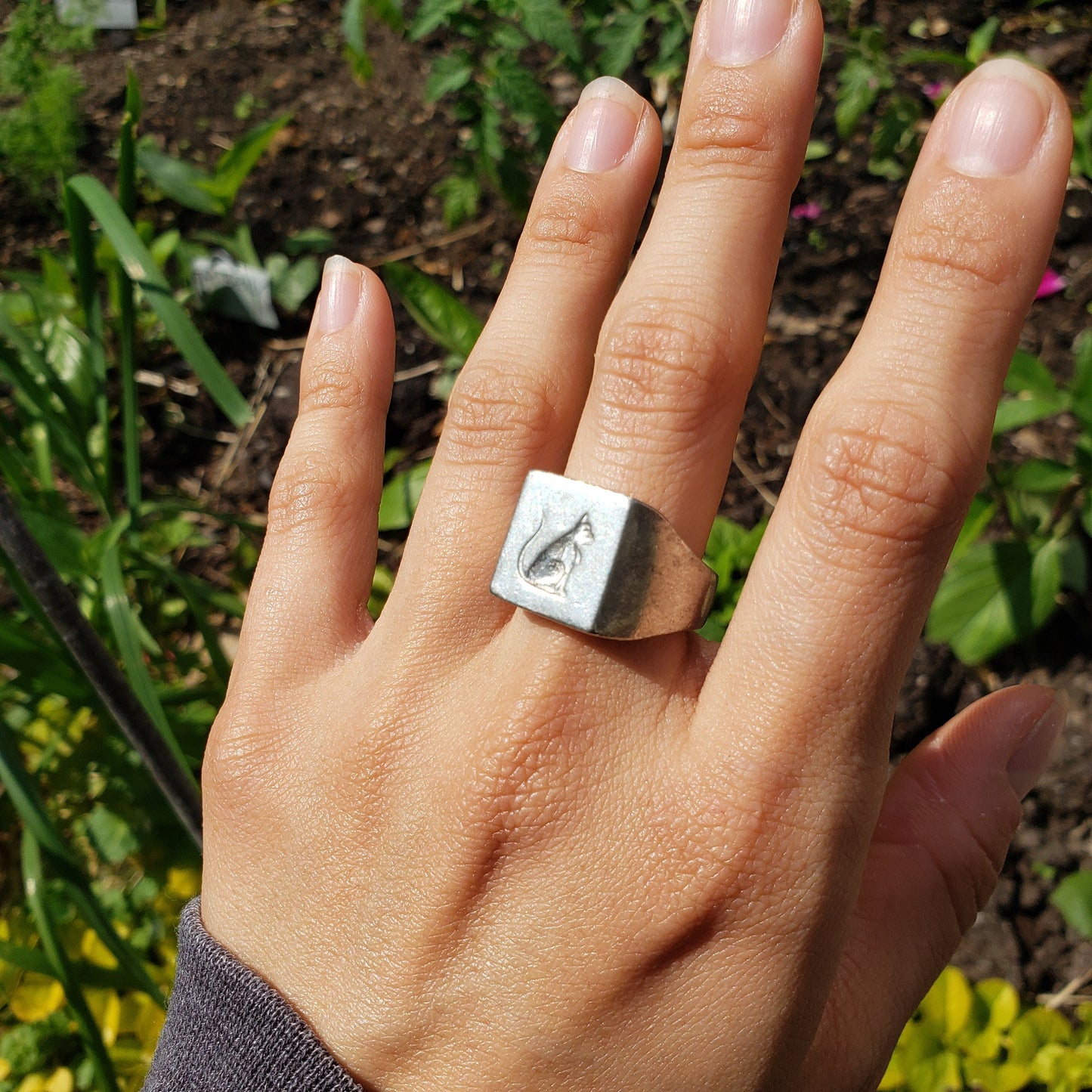 Cat wax seal signet ring