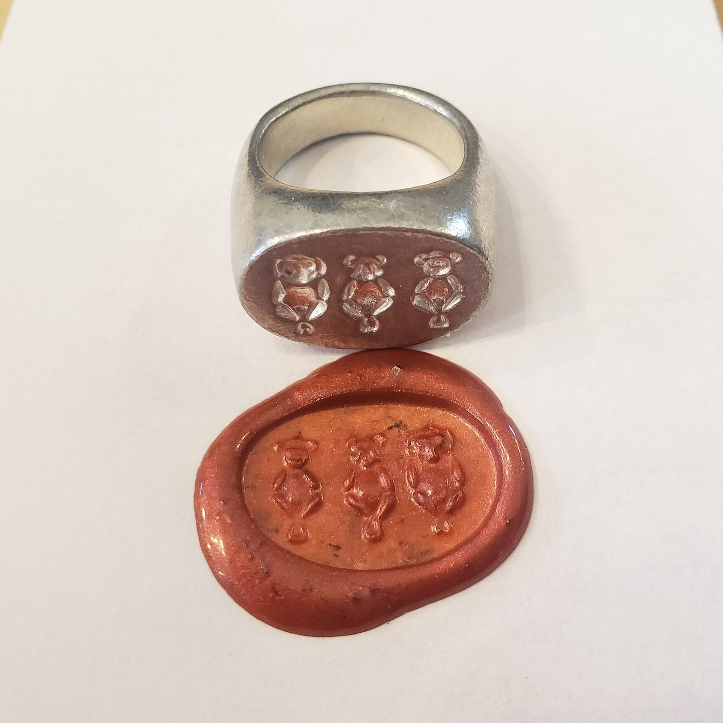 No evil monkeys wax seal signet ring