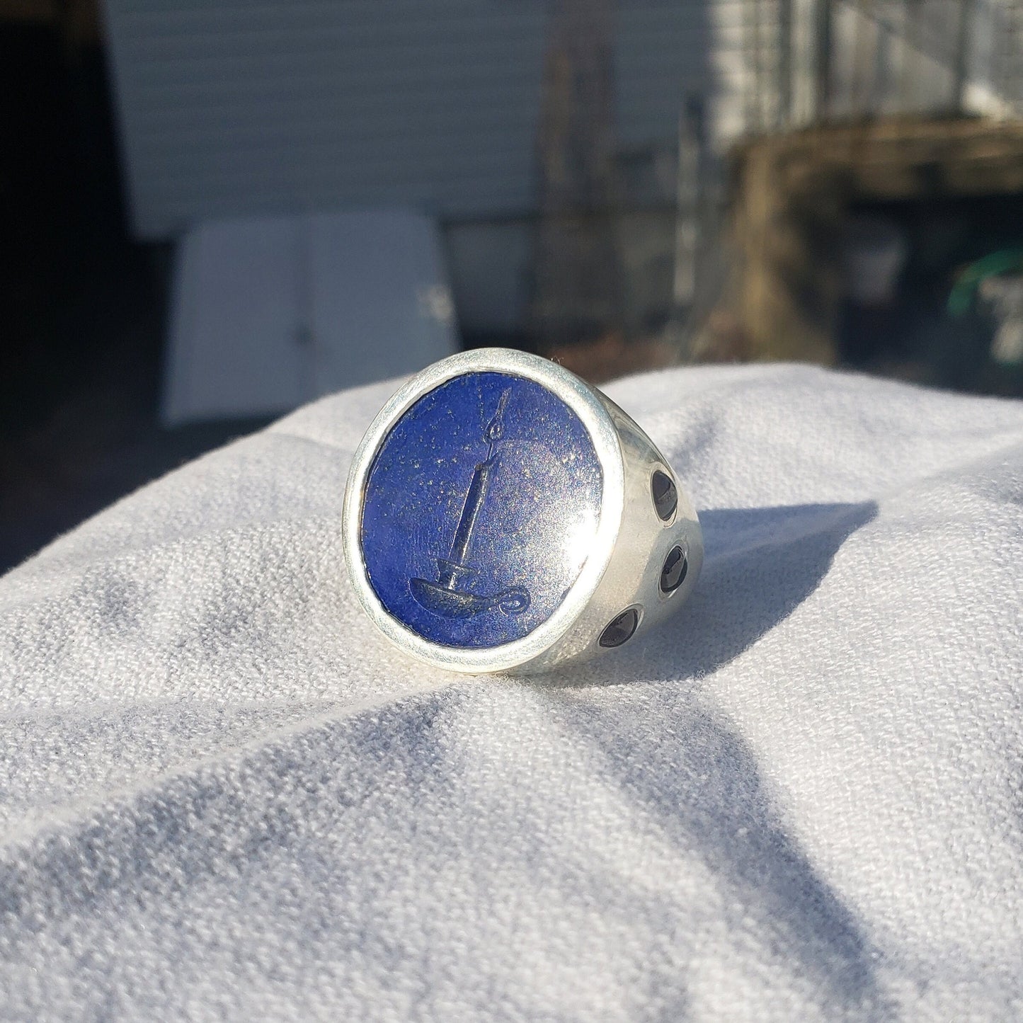 Lapis candle silver ring