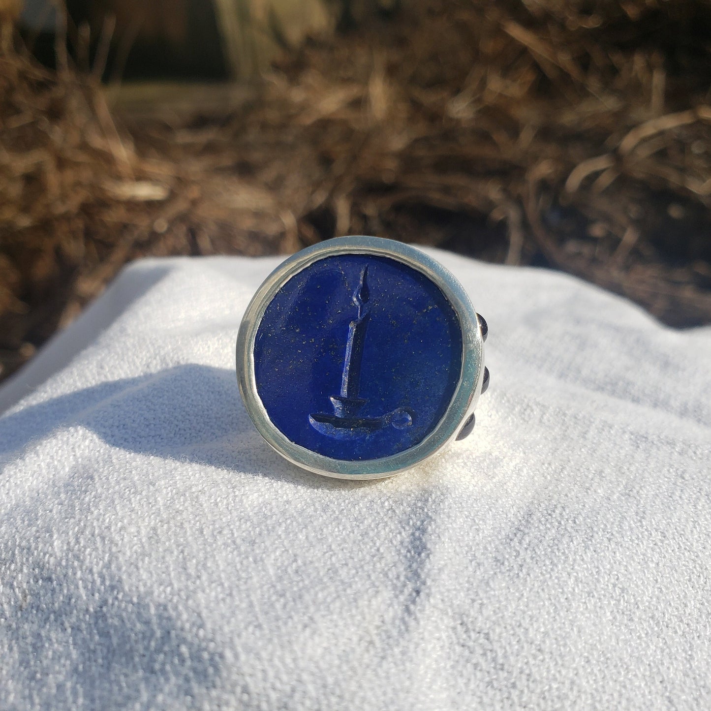 Lapis candle silver ring