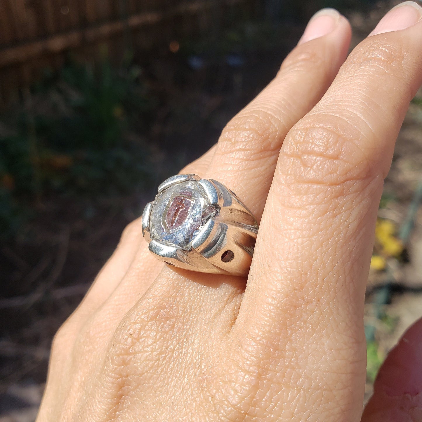 Sword and shield intaglio silver ring