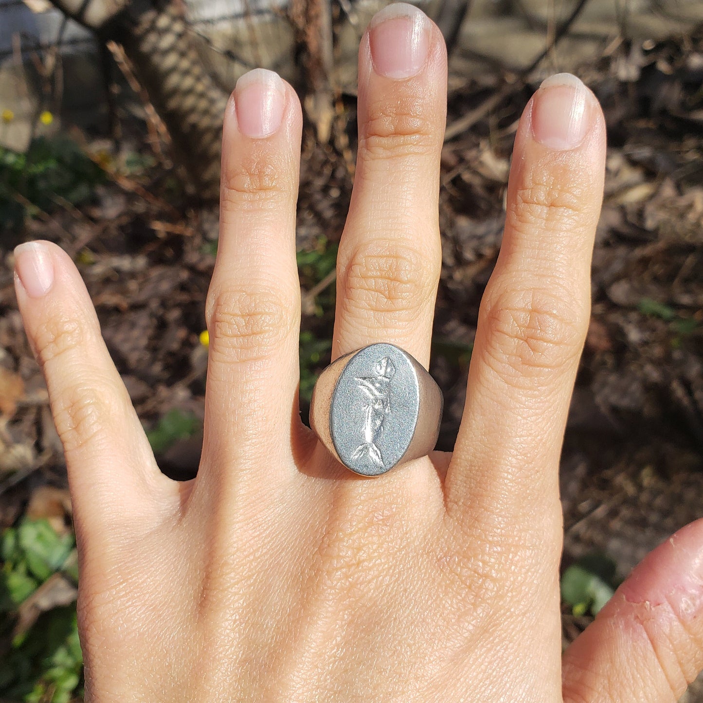 Holy mackerel wax seal signet ring