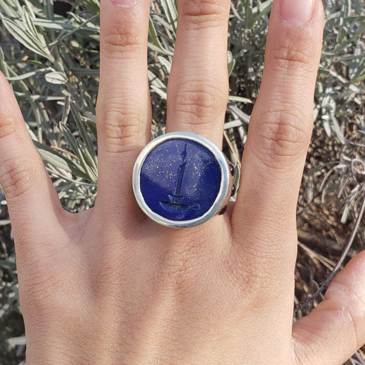 Lapis candle silver ring