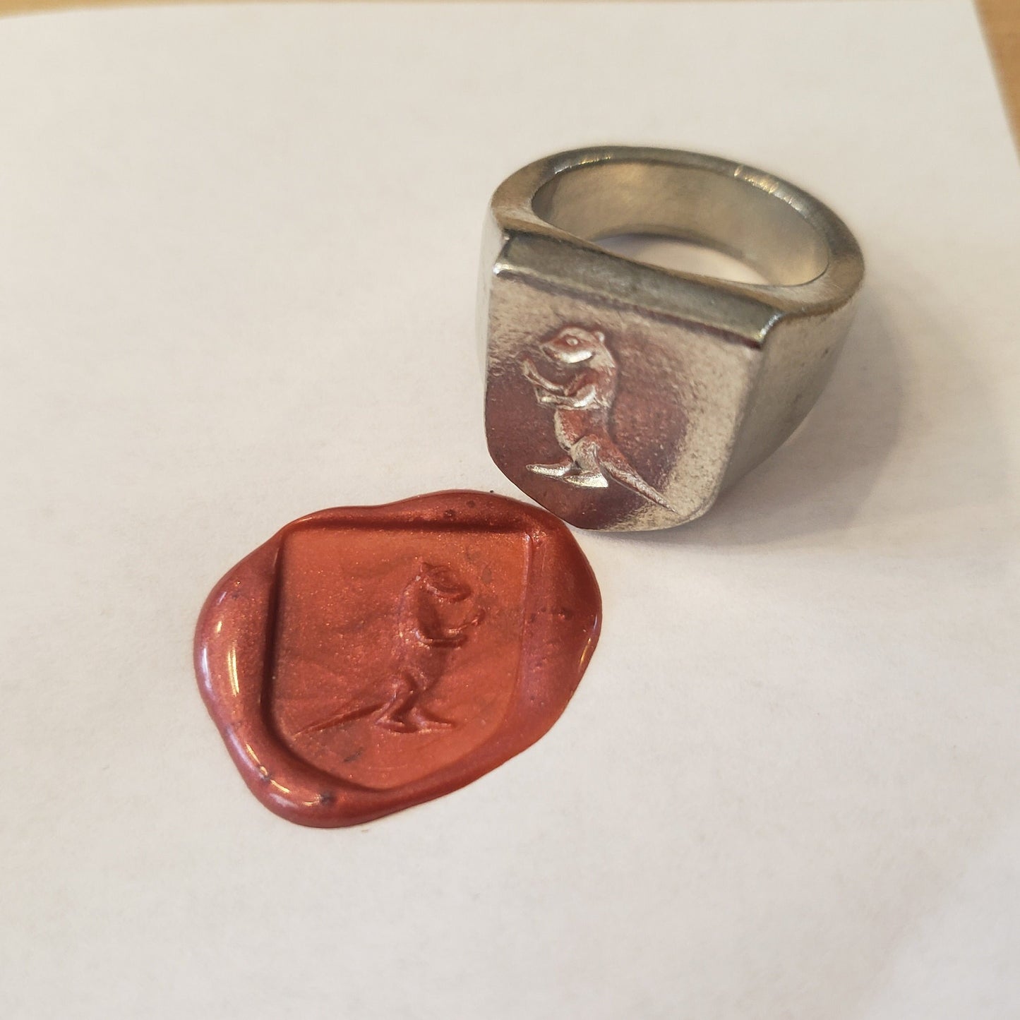 Weasel rampant wax seal signet ring