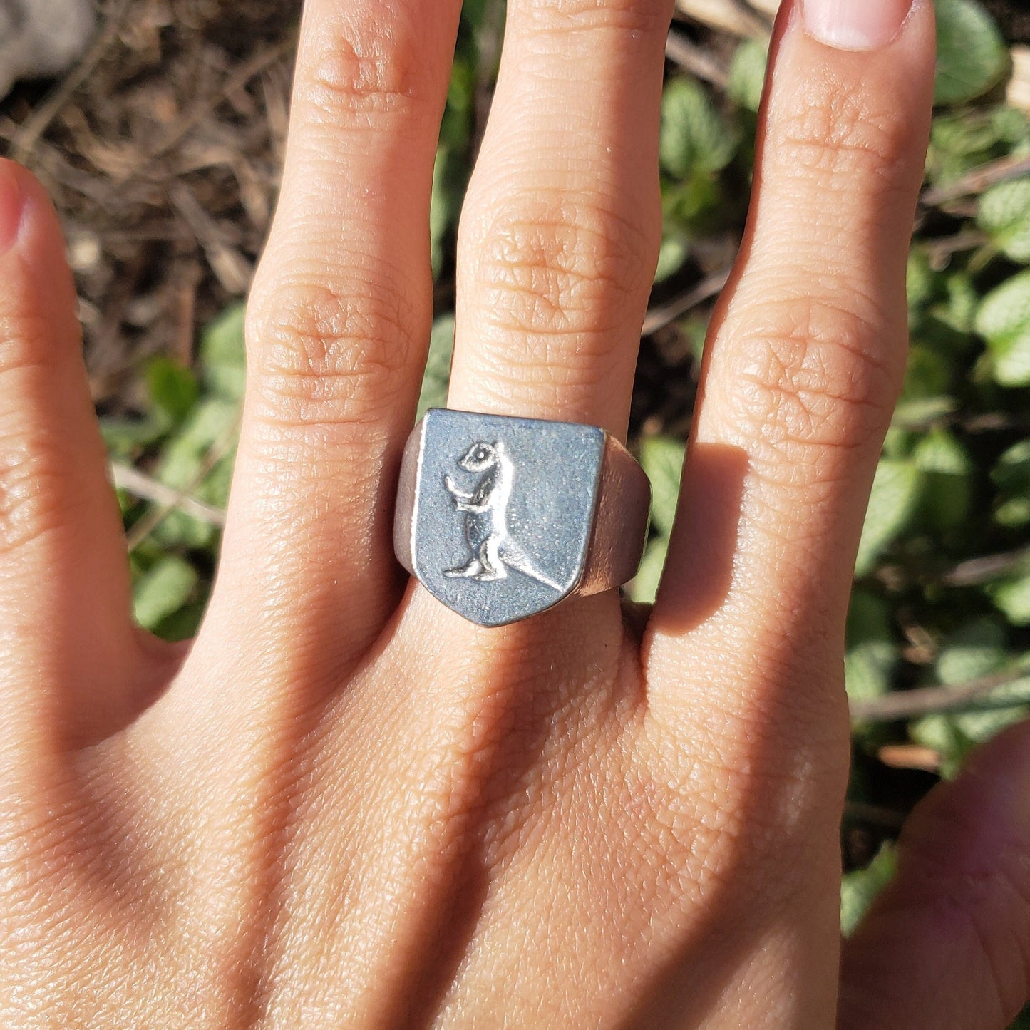 Weasel rampant wax seal signet ring