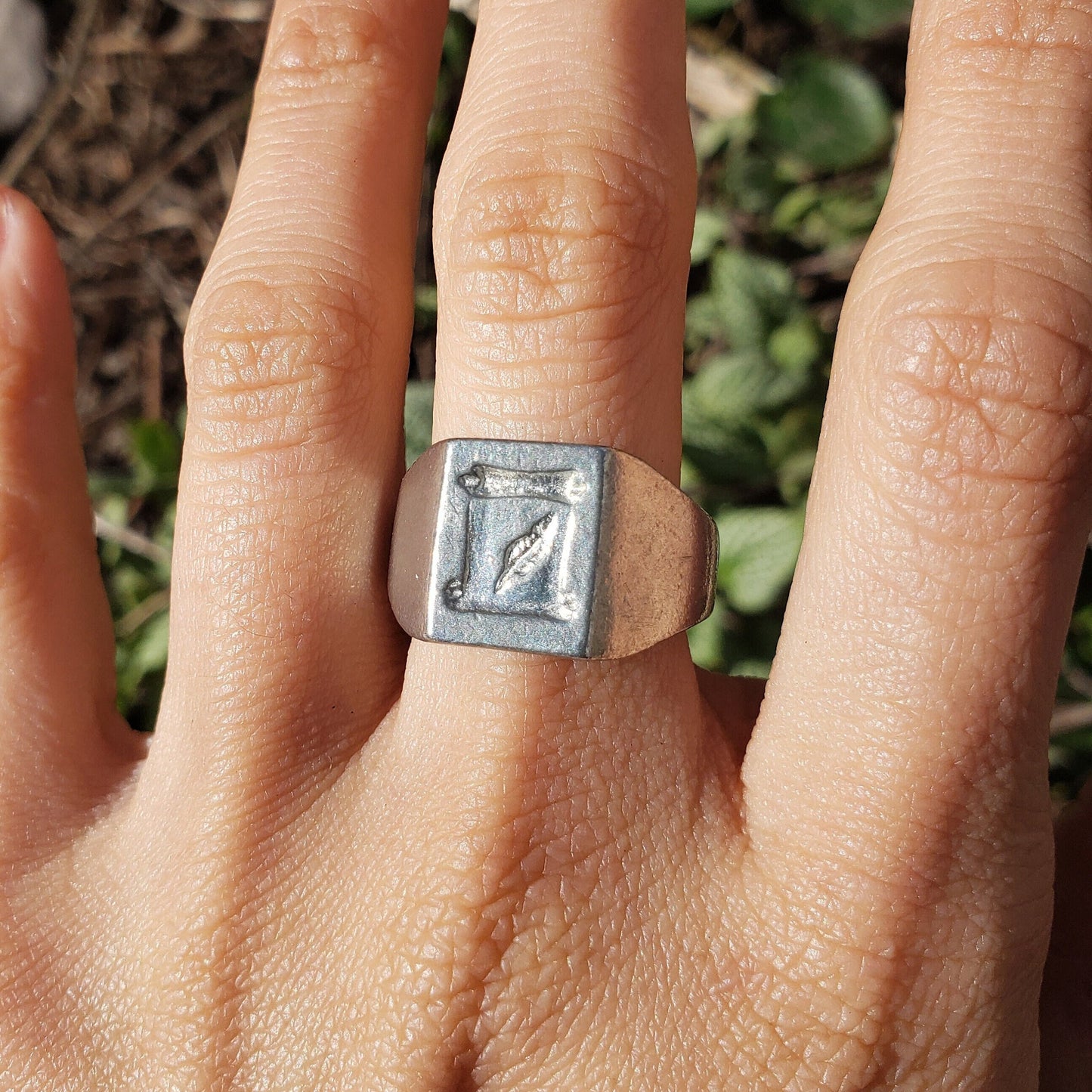 Scroll and quill wax seal signet ring