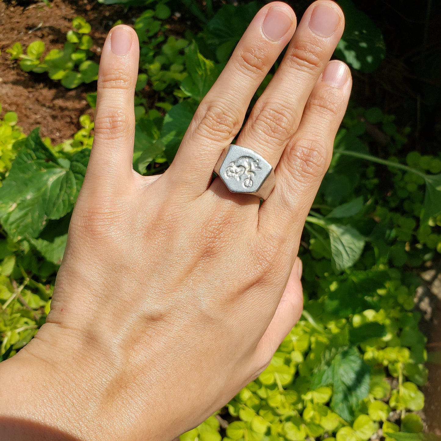 Bicycle bear wax seal signet ring