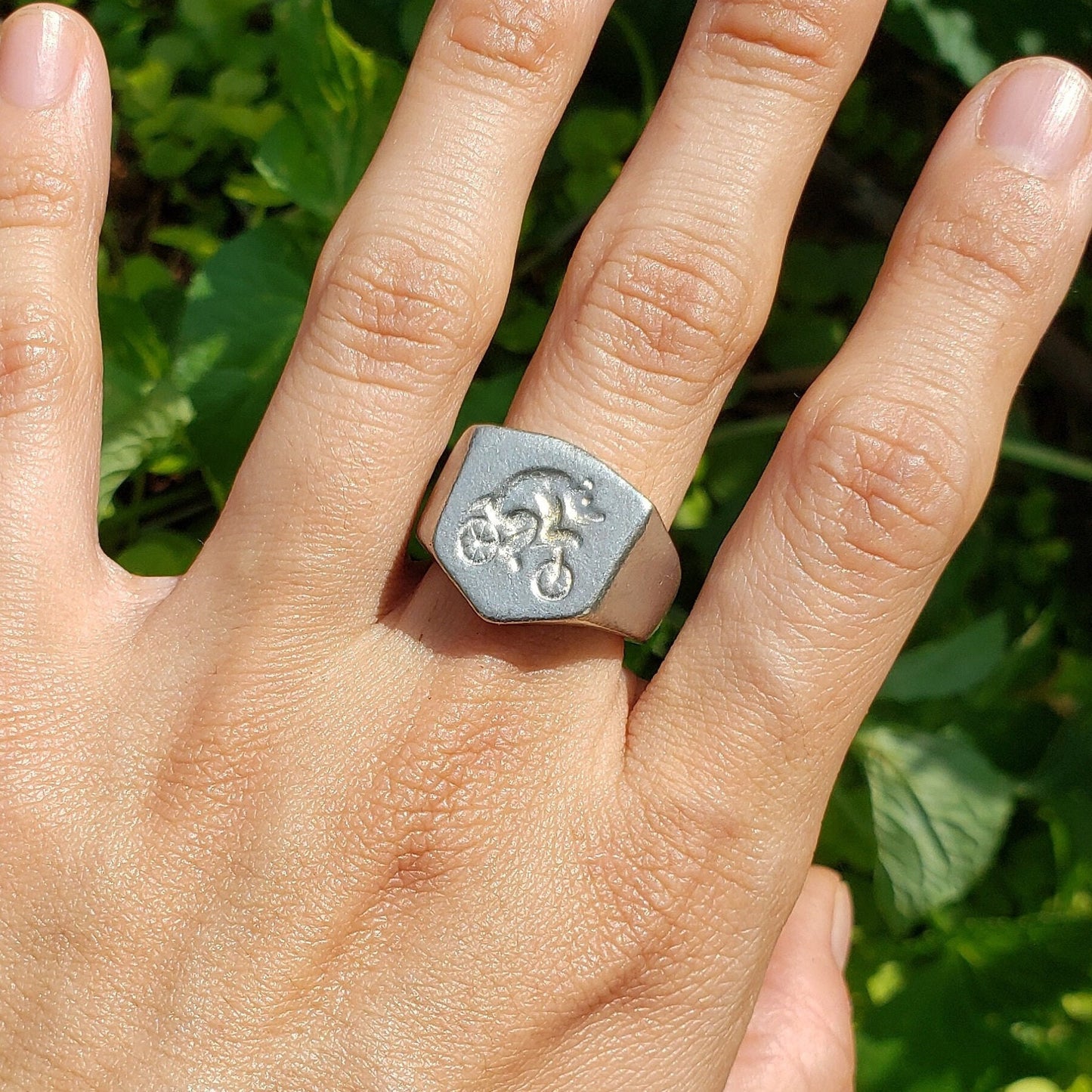 Bicycle bear wax seal signet ring