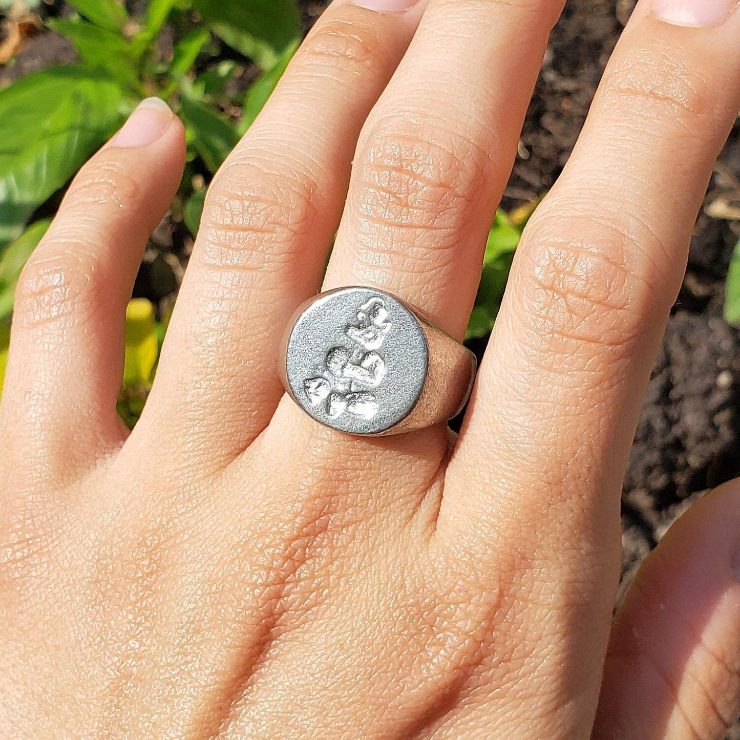 Bear with a ball wax seal signet ring