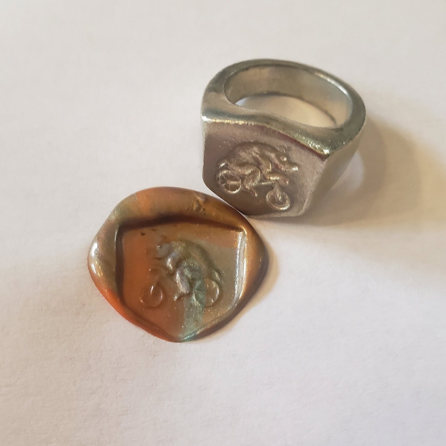 Bicycle bear wax seal signet ring