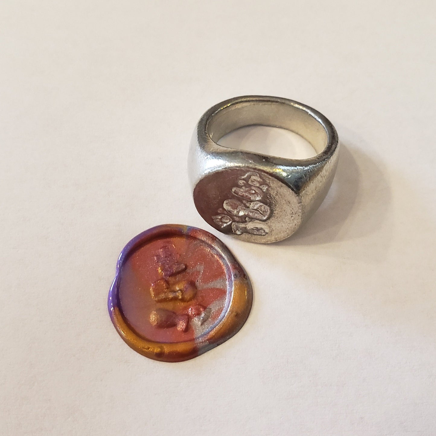 Bear with a ball wax seal signet ring