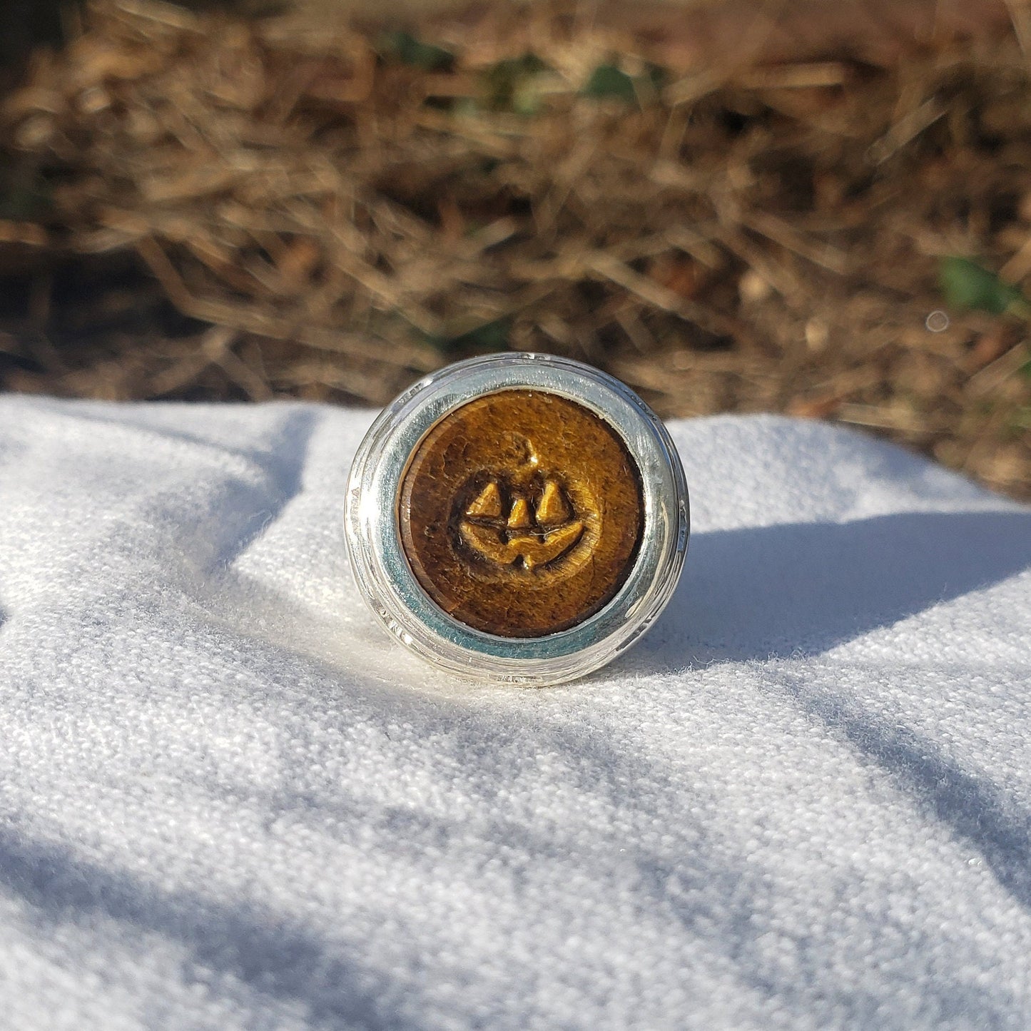 Jacko lantern tigerseye silver ring